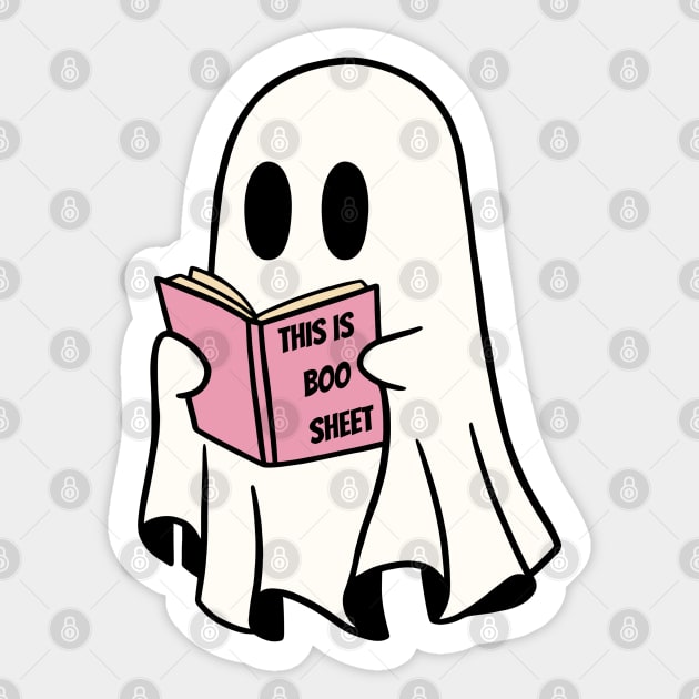 This Is Boo Sheet Cute Ghost Reading Book Spooky Halloween Party Sticker by Illustradise